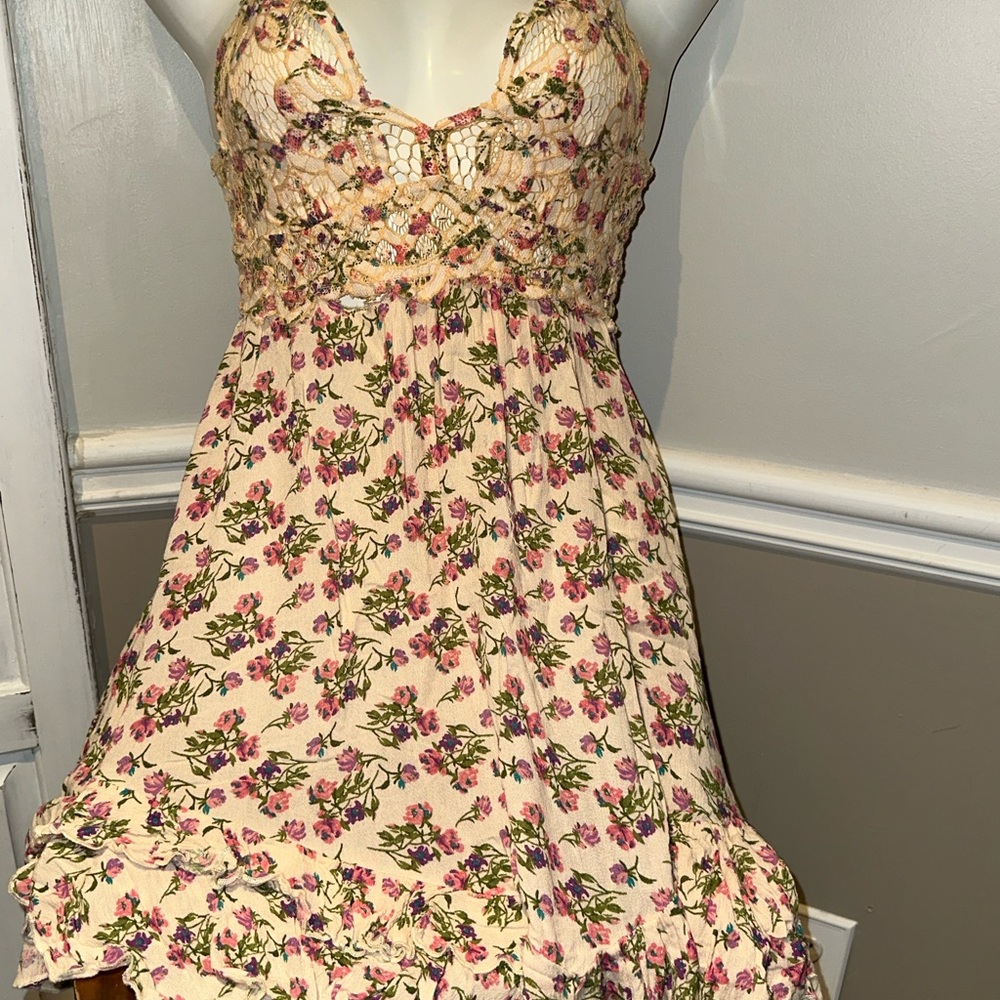 Free People Floral Lace Trim Dress